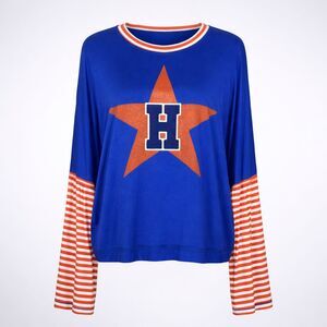 BOHO JANE OVERSIZED CREWNECK BELL SLEEVE HOUSTON ASTROS RARE BLOUSE SIZE LARGE